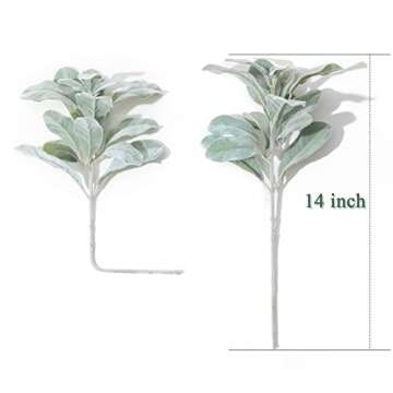 SHACOS Artificial Flocked Lambs Ear Stem 12 Pieces Lamb's Ear Branch Foliage Pick Greenery Leaf Flow...