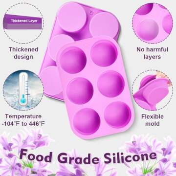 Walfos Round Silicone Soap Molds,Silicone Soap Molds,BPA Free and Non-Stick Circular Soap Molds,Perfect for Soap,Candles,Cookies,Oreos,Candy,Pudding,Jello.Set of 2 (Purple)