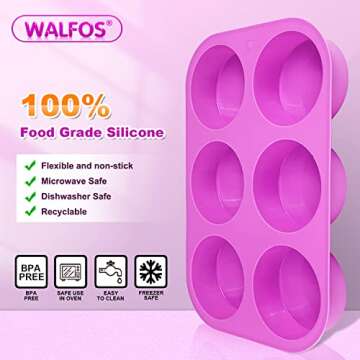 Walfos Round Silicone Soap Molds,Silicone Soap Molds,BPA Free and Non-Stick Circular Soap Molds,Perfect for Soap,Candles,Cookies,Oreos,Candy,Pudding,Jello.Set of 2 (Purple)