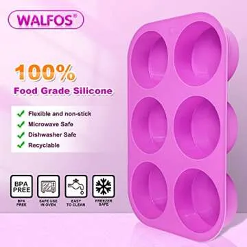Walfos Round Silicone Soap Molds,Silicone Soap Molds,BPA Free and Non-Stick Circular Soap Molds,Perfect for Soap,Candles,Cookies,Oreos,Candy,Pudding,Jello.Set of 2 (Purple)