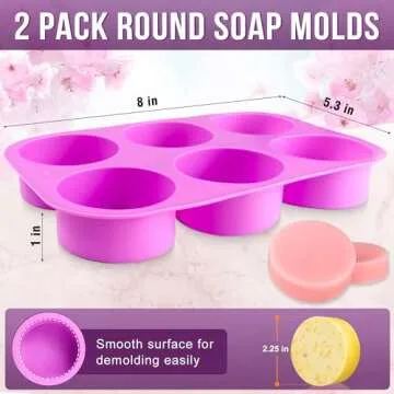 Walfos Round Silicone Soap Molds,Silicone Soap Molds,BPA Free and Non-Stick Circular Soap Molds,Perfect for Soap,Candles,Cookies,Oreos,Candy,Pudding,Jello.Set of 2 (Purple)