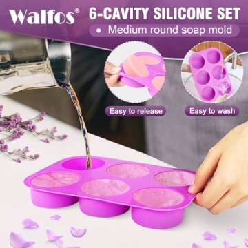 Walfos Round Silicone Soap Molds,Silicone Soap Molds,BPA Free and Non-Stick Circular Soap Molds,Perfect for Soap,Candles,Cookies,Oreos,Candy,Pudding,Jello.Set of 2 (Purple)
