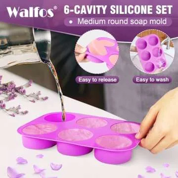 Walfos Round Silicone Soap Molds,Silicone Soap Molds,BPA Free and Non-Stick Circular Soap Molds,Perfect for Soap,Candles,Cookies,Oreos,Candy,Pudding,Jello.Set of 2 (Purple)