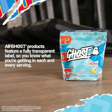 GHOST Hydration Packets, Sonic Ocean Water, 24 Sticks, Electrolyte Powder - Drink Mix Supplement with Magnesium, Potassium, Calcium, Vitamin C - Vegan, Free of Soy, Sugar & Gluten