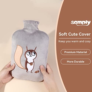 Samply 2L Hot Water Bottle Fleece Cover Pain Relief