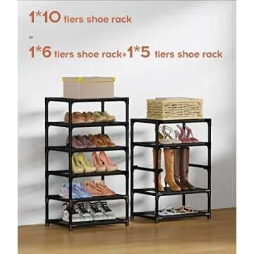 VTRIN Vertical Narrow Shoe Rack Organizer Tall Shoe Rack for Closet Entryway 10 Tier Non-Woven Cover Shoe Shelf Holds 20-22 Pairs Free Standing Shoe Storage Cabinet with Dustproof Cover Black