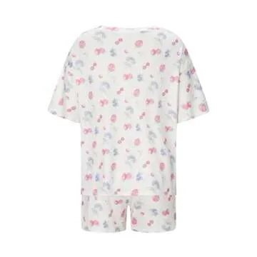 Seyurigaoka Women 2 Piece Floral Pajamas Set Y2k Oversized Short Sleeve Shirt Side Split Shorts Set Sleepwear PJ Sets (strawberry print White, M)