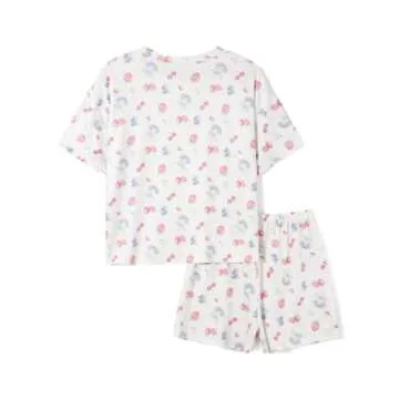 Seyurigaoka Women 2 Piece Floral Pajamas Set Y2k Oversized Short Sleeve Shirt Side Split Shorts Set Sleepwear PJ Sets (strawberry print White, M)