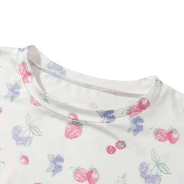 Seyurigaoka Women 2 Piece Floral Pajamas Set Y2k Oversized Short Sleeve Shirt Side Split Shorts Set Sleepwear PJ Sets (strawberry print White, M)