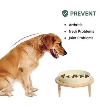 Havniva Ceramic Slow Feeder Dog Bowl, 1.5 Cups Dog Slow Feeder for Medium Breed, Anti-Gulping, Pet Slower for Fun, Stop Bloat, Preventing Choking (Cream White, 8in Bowl + Stand)