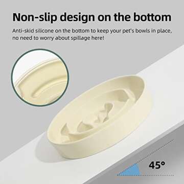 Havniva Ceramic Slow Feeder Dog Bowl, 1.5 Cups Dog Slow Feeder for Medium Breed, Anti-Gulping, Pet Slower for Fun, Stop Bloat, Preventing Choking (Cream White, 8in Bowl + Stand)