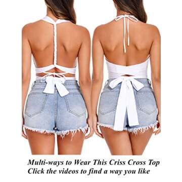 Avidlove Sexy Sleeveless Plunging Neckline Cropped Tank Top Halter Crop Tops for Women White