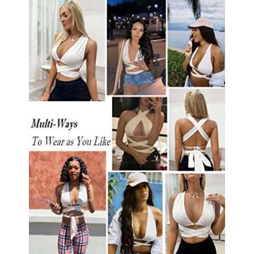 Avidlove Sexy Sleeveless Plunging Neckline Cropped Tank Top Halter Crop Tops for Women White