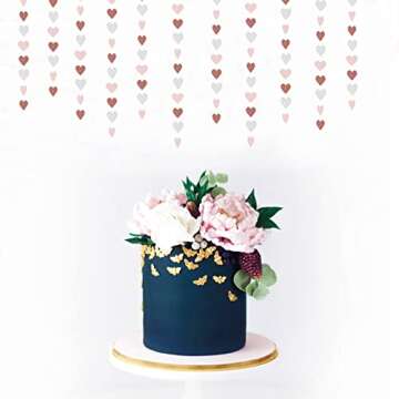 Rose-Gold Pink Party-Decorations Heart Garland Streamers - 52Ft Bachelorette Engagement Hanging Paper Banner, Bridal Shower Wedding Birthday Party Bunting Lasting Surprise