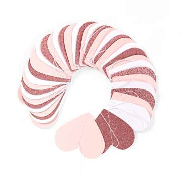 Rose-Gold Pink Party-Decorations Heart Garland Streamers - 52Ft Bachelorette Engagement Hanging Paper Banner, Bridal Shower Wedding Birthday Party Bunting Lasting Surprise