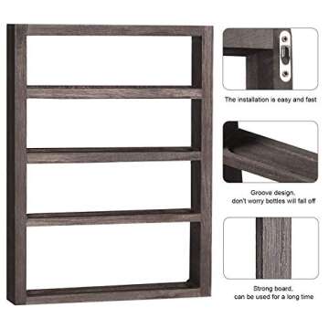 Vrisa Essential Oil Rack, 4 Tier Wall Mounted Essential Oil Rack Holder,Wooden Display Shelves for Wall,Solid Wood,Nail Polish Organizer,Storage Shelf,Brown