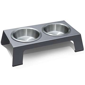 PetFusion Elevated Dog Bowls, Cat Bowls -- Premium Anodized Aluminum Feeder (Short 4"). Us Food Grade Stainless Steel Raised Bowls,Metallic Gray