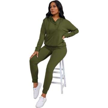 Nimsruc Two Piece Outfits For Women Jogging Suits Casual Sweatsuits Jogger Tracksuits Long Sleeve Hoodie Matching Sets Dark Green S