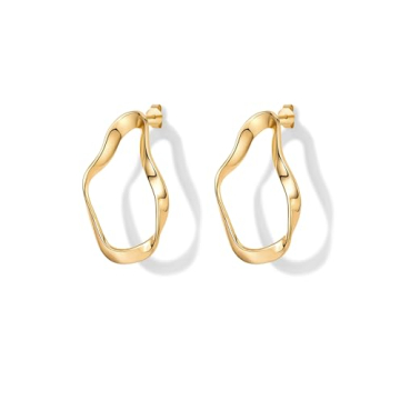 Stylish PAVOI 14K Gold Plated Wavy Drop Earrings