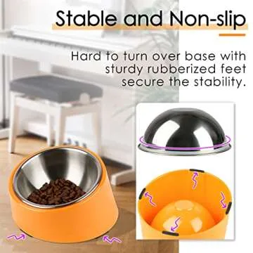 SuperDesign Mess Free 15° Slanted Bowl for Dogs and Cats, Tilted Angle Bulldog Bowl Dog Feeder, Non-Skid & Non-Spill, Easier to Reach Food S/0.5 Cup Bright Orange