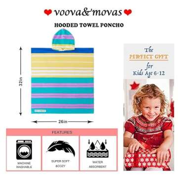 VOOVA & MOVAS Hooded Beach Towels for Kids, Oversized (6-12Years,26"X64") Made from 100% Soft Cotton...
