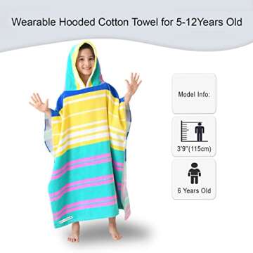 VOOVA & MOVAS Hooded Beach Towels for Kids, Oversized (6-12Years,26"X64") Made from 100% Soft Cotton,Perfect for Swimming | Bathing | Beach | Birthday Gifts, Colorful Stripe