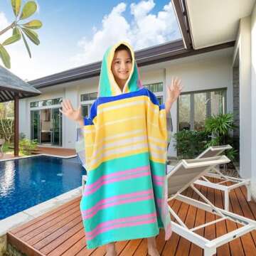 VOOVA & MOVAS Hooded Beach Towels for Kids, Oversized (6-12Years,26"X64") Made from 100% Soft Cotton,Perfect for Swimming | Bathing | Beach | Birthday Gifts, Colorful Stripe