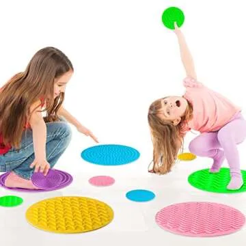 Lenwen 10 Pcs Matching Game Sensory Discs Sensory Pads Sensory Circles Mat Tactile Stimulation for Calming Sensory Play and Stimulating Early Learning Play, Supports Autistic and Processing Challenges