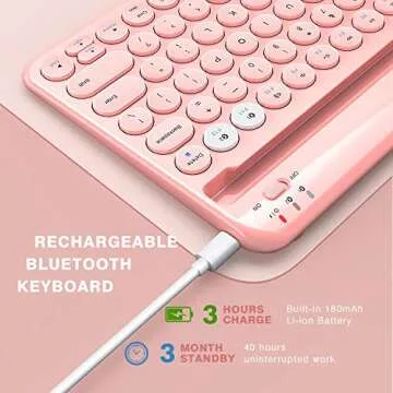 Bluetooth Keyboard for iPad - Rechargeable Wireless Multi-Device Keyboard with Integrated Stand for iPad, MacBook, Phone, Tablet, Smart TV, iOS Android Windows (Pink)