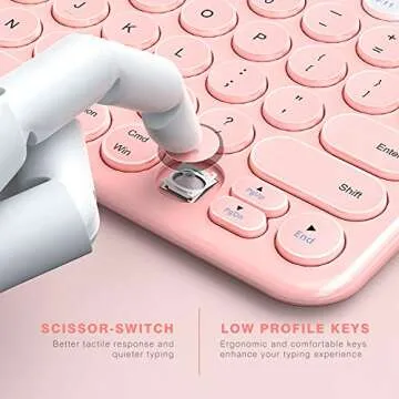 Bluetooth Keyboard for iPad - Rechargeable Wireless Multi-Device Keyboard with Integrated Stand for iPad, MacBook, Phone, Tablet, Smart TV, iOS Android Windows (Pink)