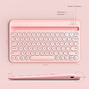 Bluetooth Keyboard for iPad - Rechargeable Wireless Multi-Device Keyboard with Integrated Stand for iPad, MacBook, Phone, Tablet, Smart TV, iOS Android Windows (Pink)