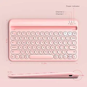 Bluetooth Keyboard for iPad - Rechargeable Wireless Multi-Device Keyboard with Integrated Stand for iPad, MacBook, Phone, Tablet, Smart TV, iOS Android Windows (Pink)