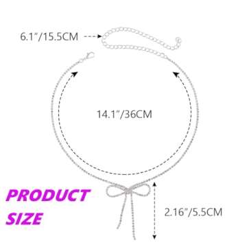 ACEDRE Rhinestone Bow Pendant Necklace Jewelry Silver Crystal Bowknot Choker Necklaces Dainty Tennis Chain for Women (1-Silver)