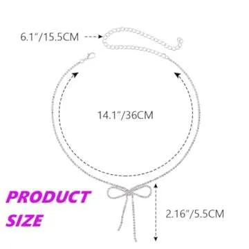 ACEDRE Rhinestone Bow Pendant Necklace Jewelry Silver Crystal Bowknot Choker Necklaces Dainty Tennis Chain for Women (1-Silver)