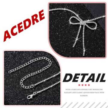 ACEDRE Rhinestone Bow Pendant Necklace Jewelry Silver Crystal Bowknot Choker Necklaces Dainty Tennis Chain for Women (1-Silver)
