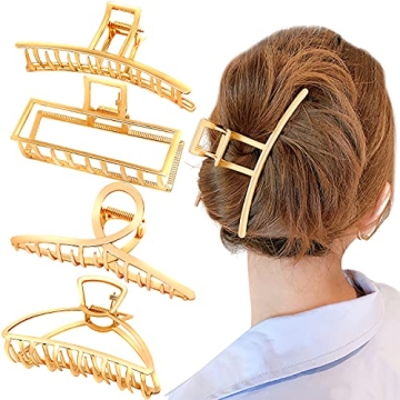 AIBEE Large Metal Hair Claw Clips - 4pcs Nonslip Big Gold Hair Clamps with Strong Hold for Thick and...