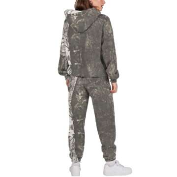 Camo Sweatsuits for Women Set 2 Piece Long Sleeve Pine Print Camo Hoodie & Wide Leg Camo Sweatpant Plus Size Two Piece Fall Outfits Casual Matching Lounge Sets Y2K Oversized Tracksuit