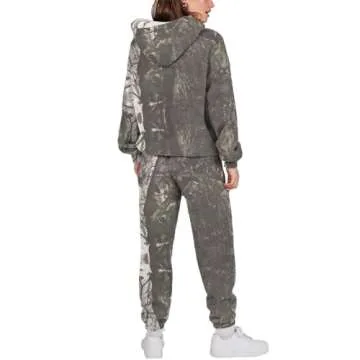 Camo Sweatsuits for Women Set 2 Piece Long Sleeve Pine Print Camo Hoodie & Wide Leg Camo Sweatpant Plus Size Two Piece Fall Outfits Casual Matching Lounge Sets Y2K Oversized Tracksuit