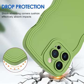 Anuck for iPhone 14 Pro Case Wave, Curly Frame Design for Women Girls, Cute Wavy Solid Color Aesthetic Phone Case Soft Flexible TPU Shockproof Full-Body Protective Cover 6.1 inch - Green
