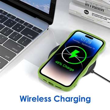 Anuck for iPhone 14 Pro Case Wave, Curly Frame Design for Women Girls, Cute Wavy Solid Color Aesthetic Phone Case Soft Flexible TPU Shockproof Full-Body Protective Cover 6.1 inch - Green