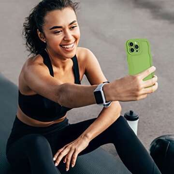 Anuck for iPhone 14 Pro Case Wave, Curly Frame Design for Women Girls, Cute Wavy Solid Color Aesthetic Phone Case Soft Flexible TPU Shockproof Full-Body Protective Cover 6.1 inch - Green