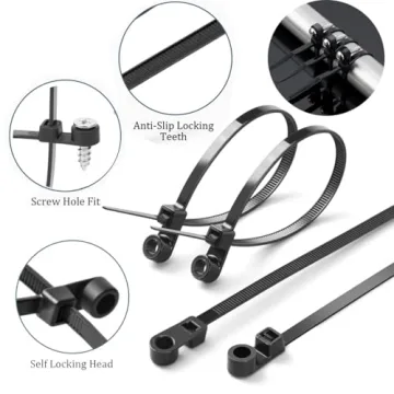 8 inch Heavy Duty Zip Ties with Screw Hole for Cords