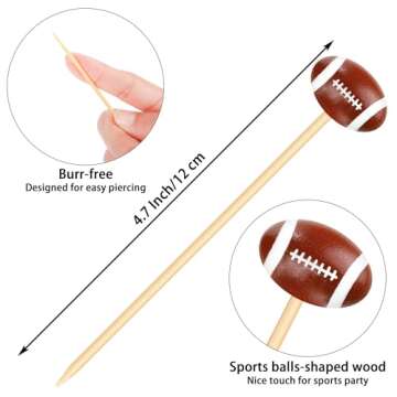 Aodaer 100 Pieces Football Bamboo Cocktail Picks 4.7 Inch Decorative Sports Ball End Cocktail Skewer...