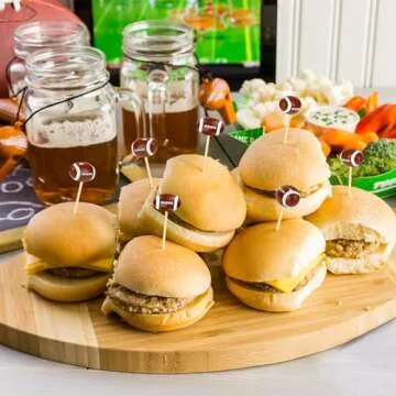 Aodaer 100 Pieces Football Bamboo Cocktail Picks 4.7 Inch Decorative Sports Ball End Cocktail Skewers Wooden Decorative Fruit Toothpicks Fruits Sandwich Buffets Party Supplies