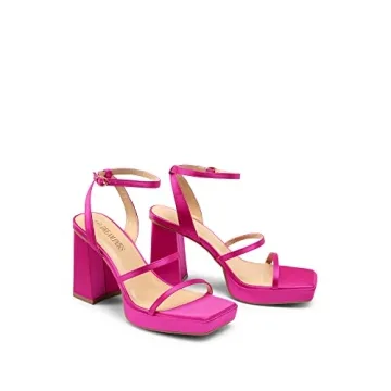 DREAM PAIRS Hot Pink Platform Strappy Heels for Women