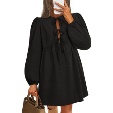 ZESICA Women's Long Puff Sleeve Tie-Front Mini Dress Fall 2025