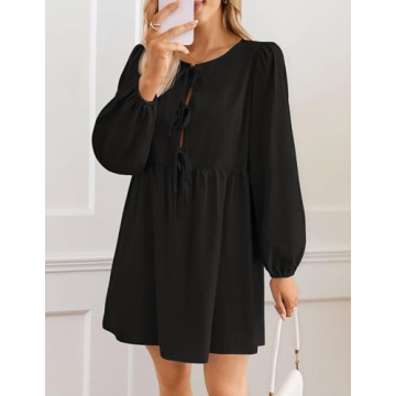 ZESICA Women's Long Puff Sleeve Tie-Front Mini Dress Fall 2025