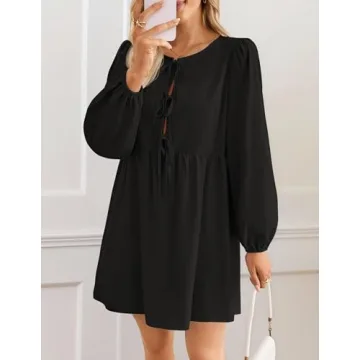 ZESICA Women's Long Puff Sleeve Tie-Front Mini Dress Fall 2025