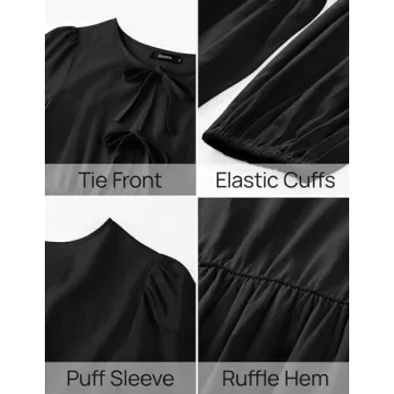 ZESICA Women's Long Puff Sleeve Tie-Front Mini Dress Fall 2025