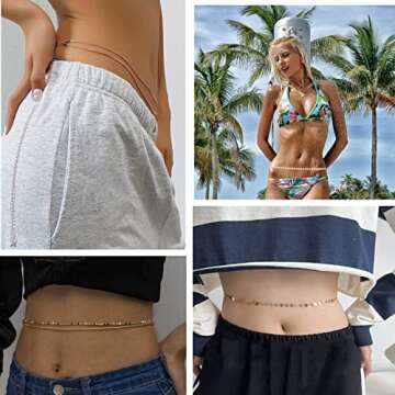 Honsny Waist Chain for Women, 14K Gold Beach Bikini Belly Chain Jewelry Waist Beads Body Chain, Summer Waist Body Chain Set